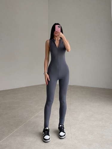 Sıfır Kol Fermuarlı Lacey Tulum - Füme 0940 - Mooi