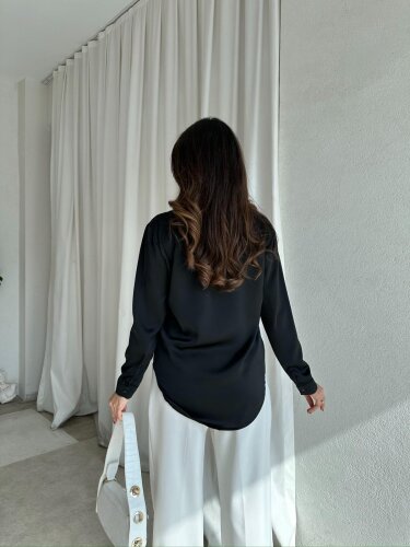 SİMPLE Saten Gömlek 8674 - Siyah - 2