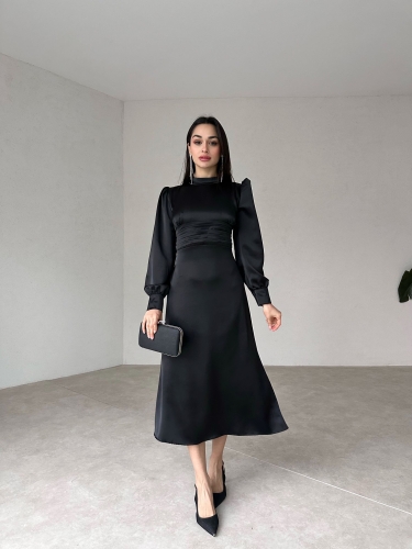 Sırt Dekolteli Midi MORRİS Elbise 3855 - Siyah - 3