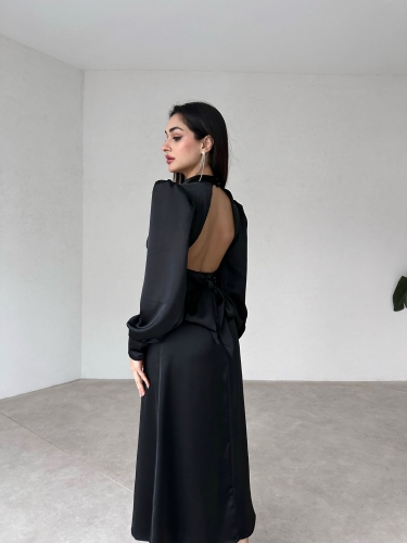 Sırt Dekolteli Midi MORRİS Elbise 3855 - Siyah - 1