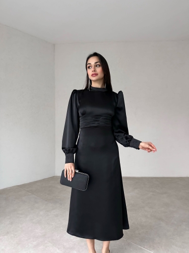 Sırt Dekolteli Midi MORRİS Elbise 3855 - Siyah - 2