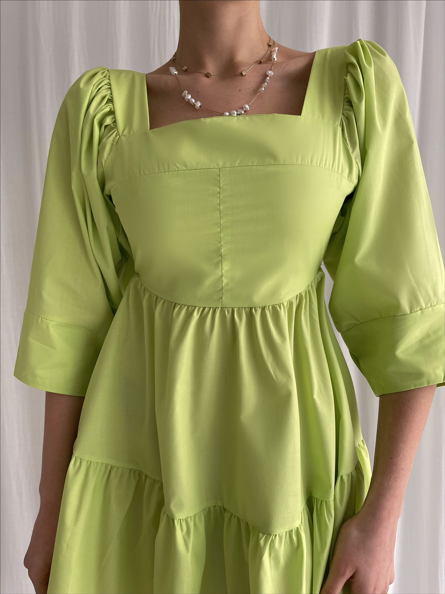 Sırtı Bağlama Detaylı Poplin Spring Elbise - Yeşil