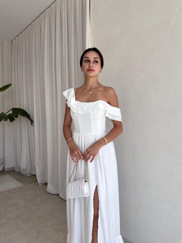 SLATE Maxi Elbise 6349 - Beyaz - Mooi Butik