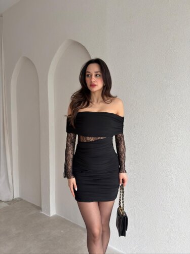 SLAW Mini Elbise 8586 - Siyah - Mooi Butik