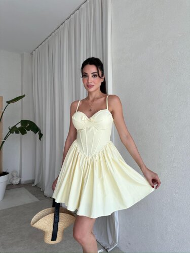  SLAY Mini Elbise 8280 - Sarı - Mooi Butik