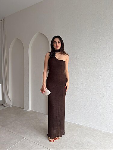 SMİTH Maxi Elbise 2579 - Acı Kahve - Mooi Butik