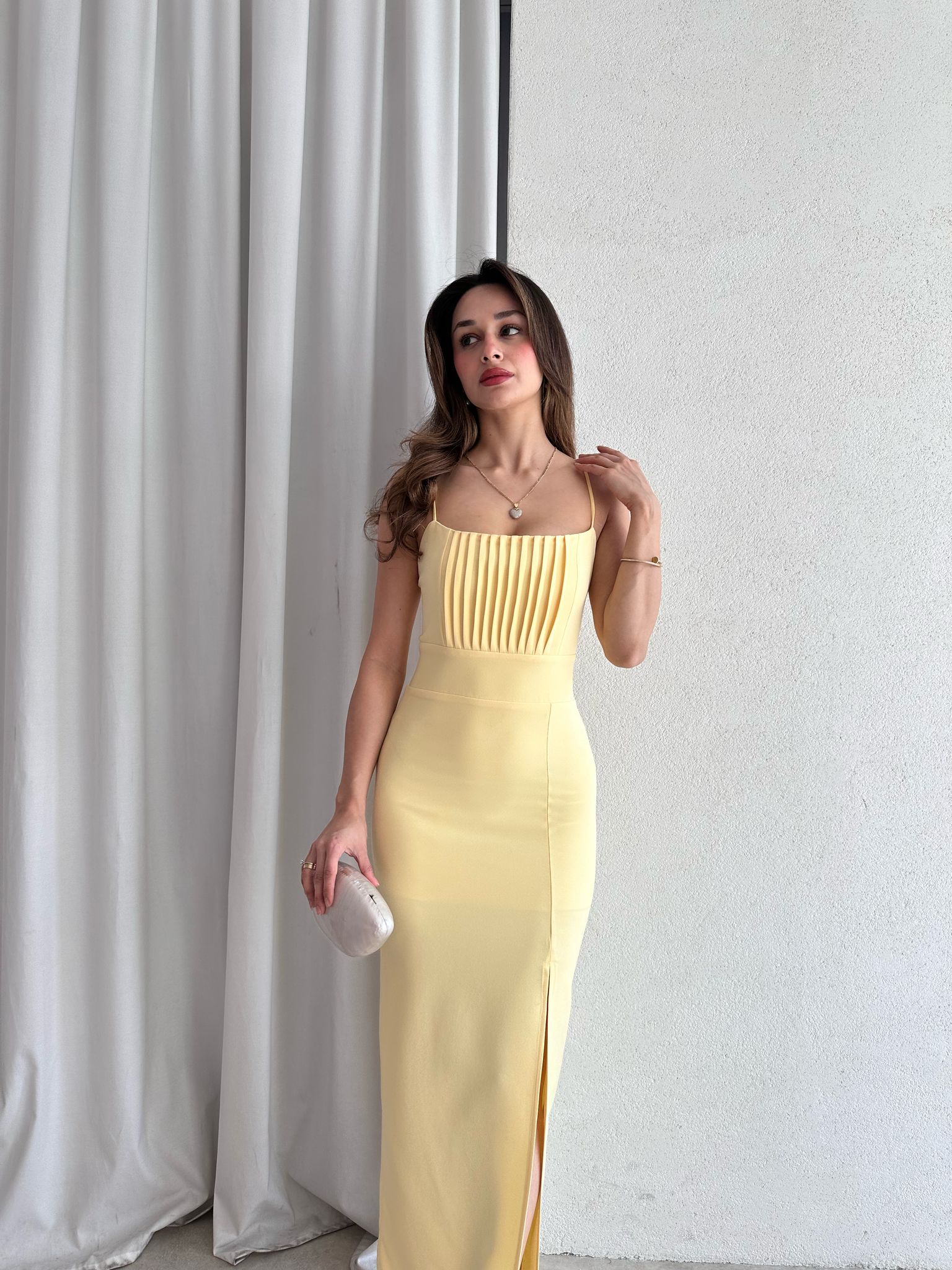 SONYA Midi  Elbise 8770 - Sarı