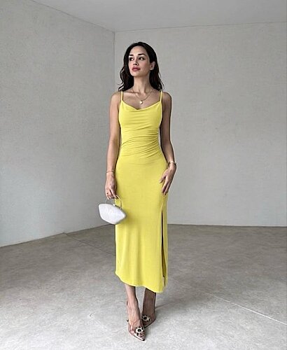 STEW Midi Elbise 4292 - Sarı - Mooi Butik