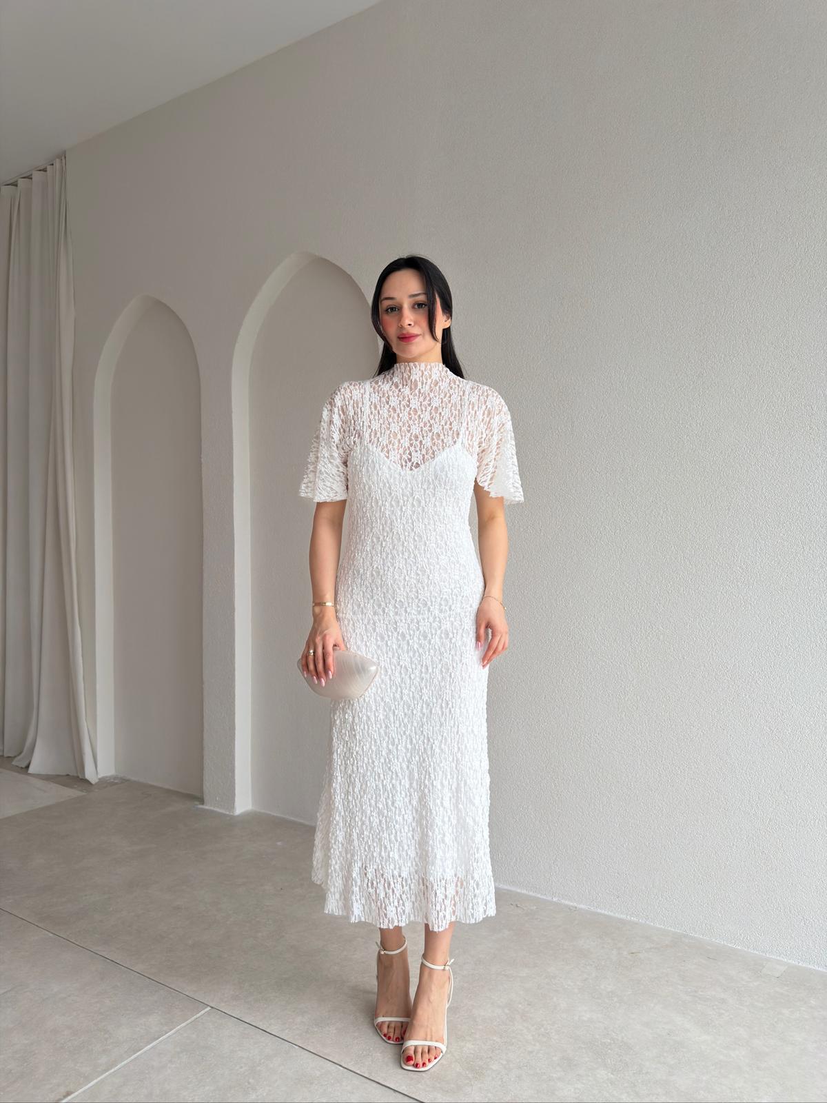 SUZİE Midi Elbise 8937 - Beyaz