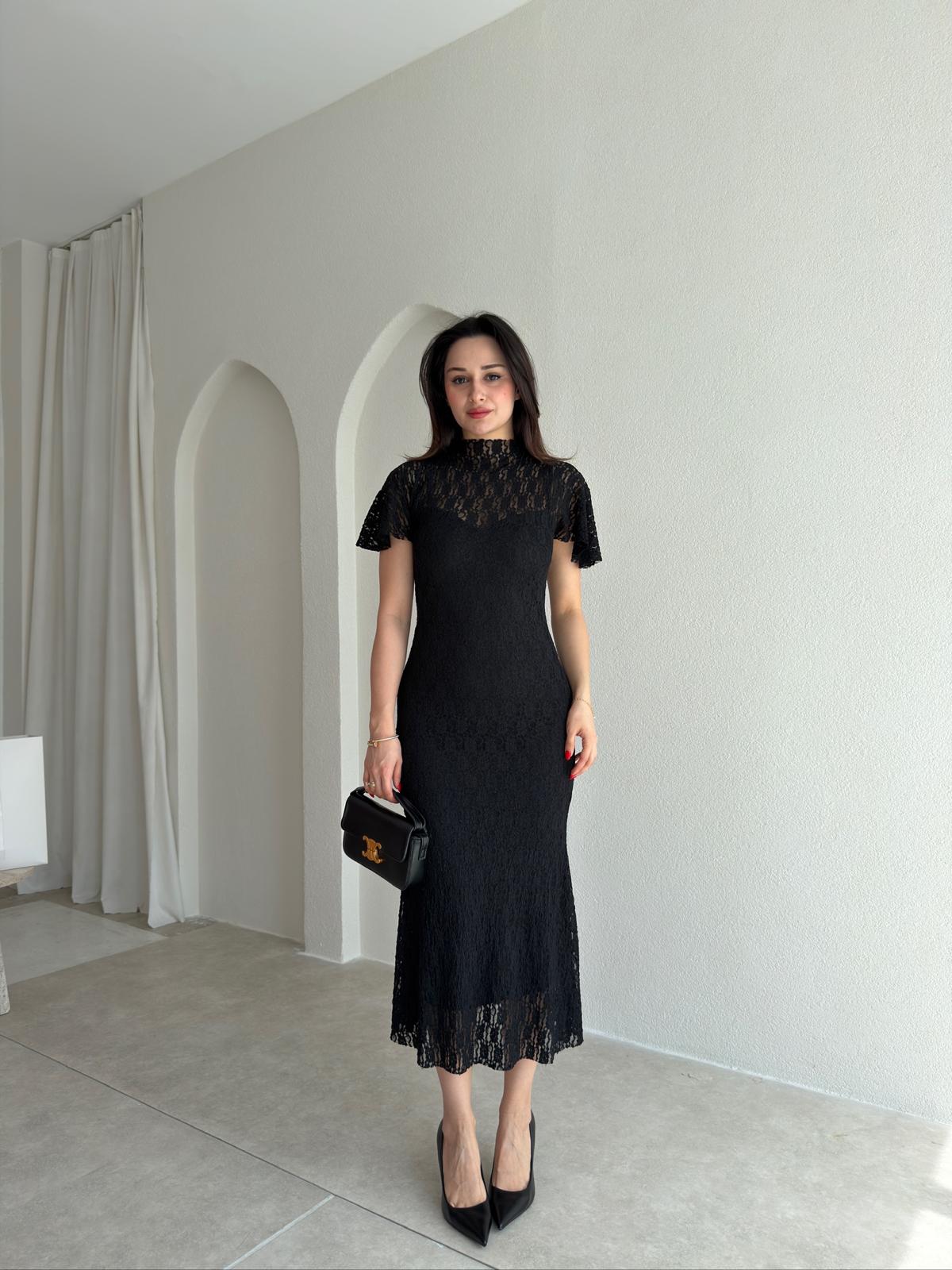 SUZİE Midi Elbise 8937- Siyah