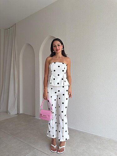 SWETRA Puantiyeli Tulum 3681 - Beyaz - Mooi Butik