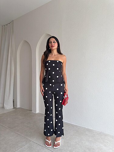 SWETRA Puantiyeli Tulum 3681 - Siyah - Mooi Butik