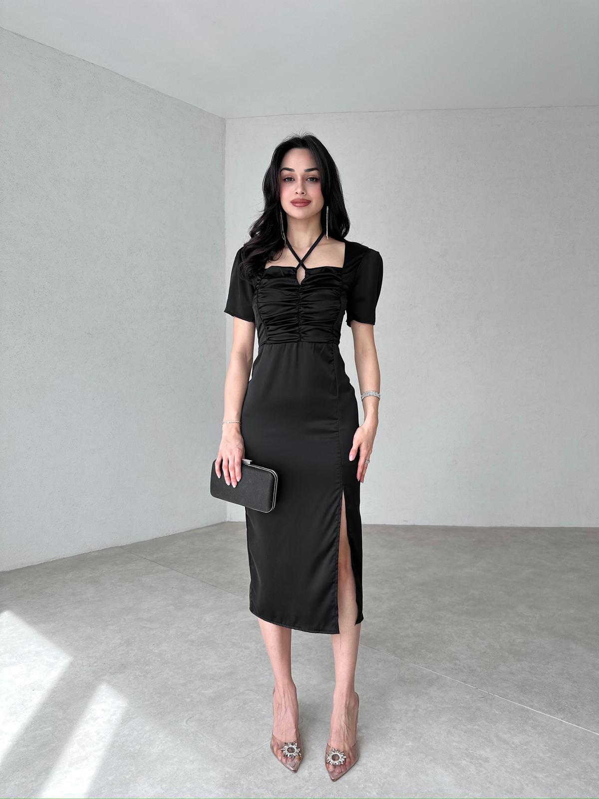 Tie Detailed POEMO Dress 2103 - Black - 2