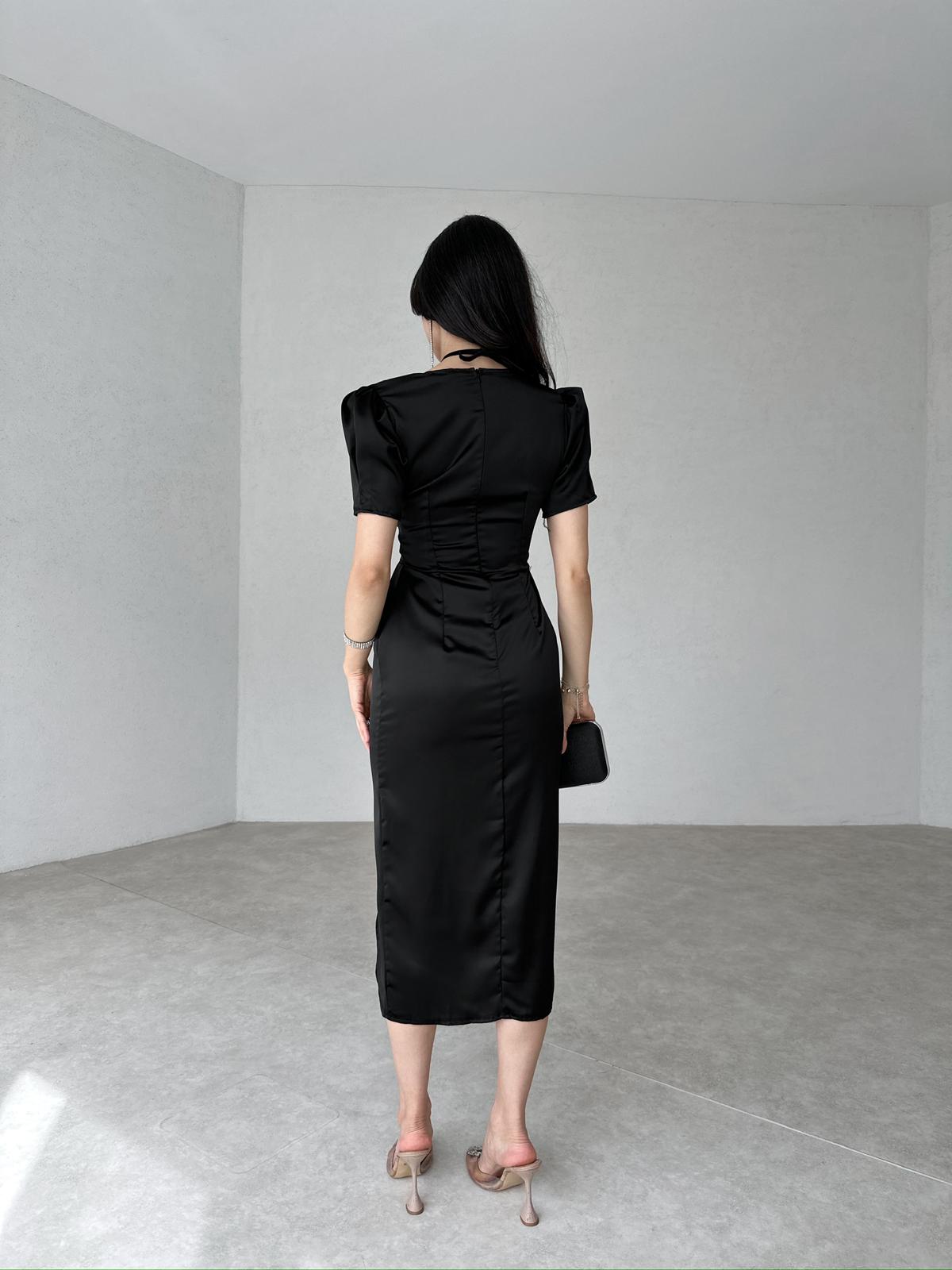 Tie Detailed POEMO Dress 2103 - Black - 3