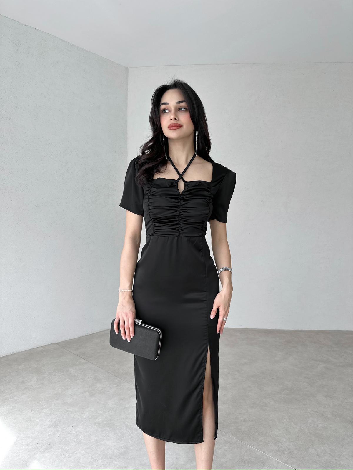 Tie Detailed POEMO Dress 2103 - Black - 1