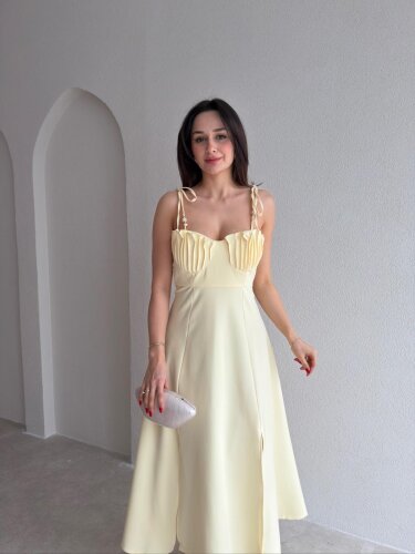TİLA Midi Elbise 6880 - Sarı - Mooi Butik