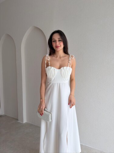 TİLA Midi Elbise 6880 - Beyaz - Mooi Butik