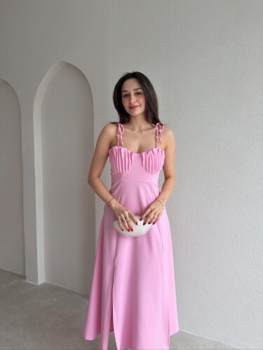 TİLA Midi Elbise 6880 - Pembe - Mooi Butik