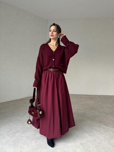 TİNA Balon Etek 5097 - Bordo - Mooi Butik
