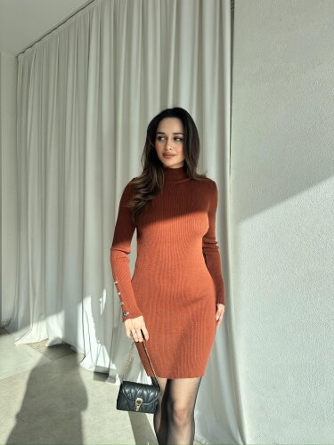 TİTİA Mini Elbise 7544 - Acı Kahve - Mooi Butik