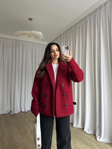 TOMRİS Kısa Kaşe Kaban 8789 - Bordo - Mooi Butik