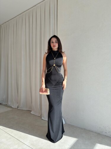 TOMY Aksesuarlı Maxi Elbise 1698 - Siyah - Mooi Butik