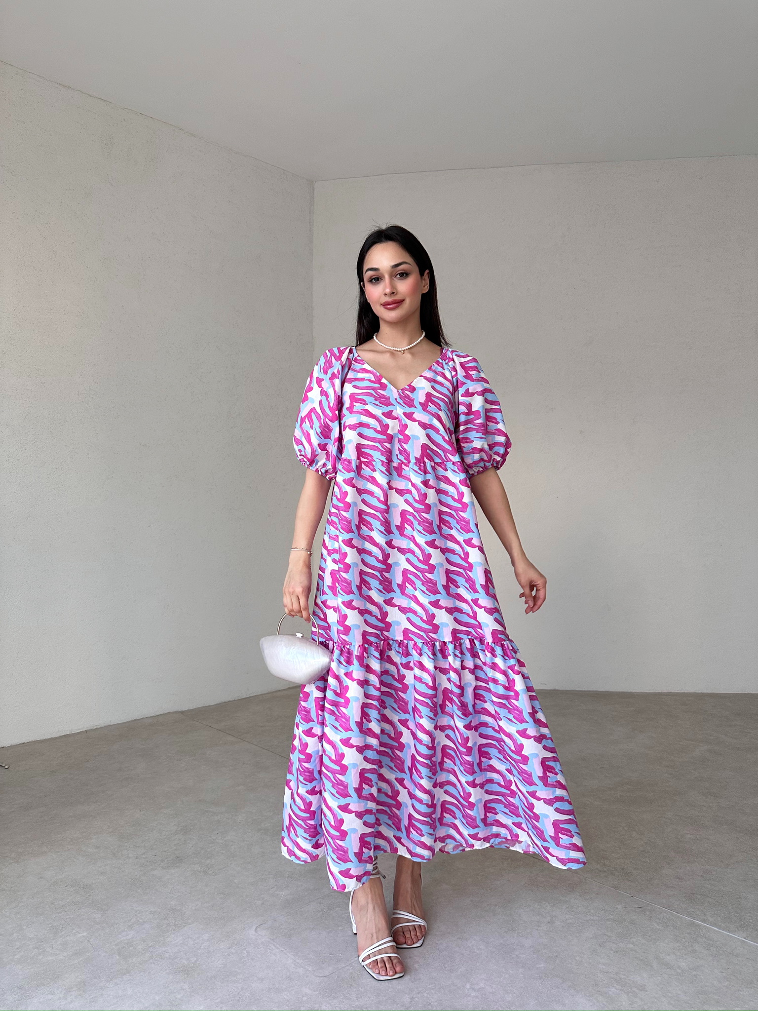 TOWNE Maxi Elbise 4634 - Fuşya
