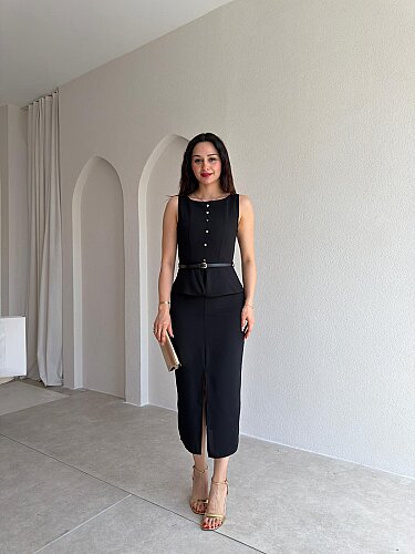 TURTLE Midi Elbise 5516 - Siyah - Mooi Butik