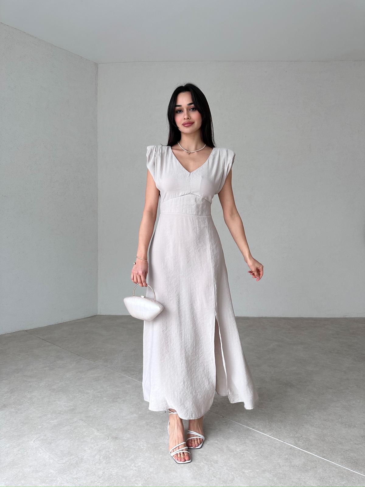 Vatkalı Midi LİPA Elbise 7733 - Taş