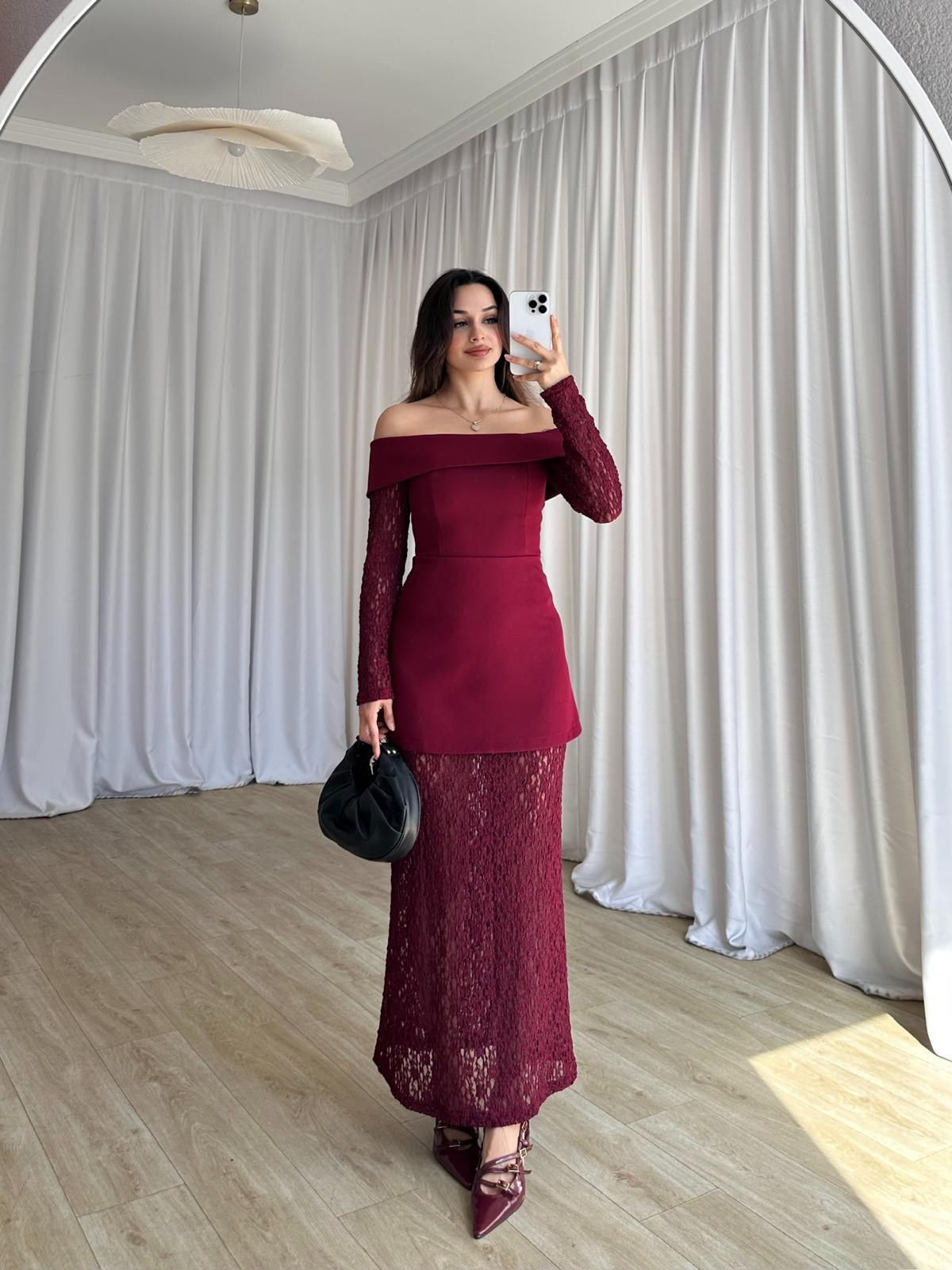 VEGAS Maxi Elbise 8235 - Bordo