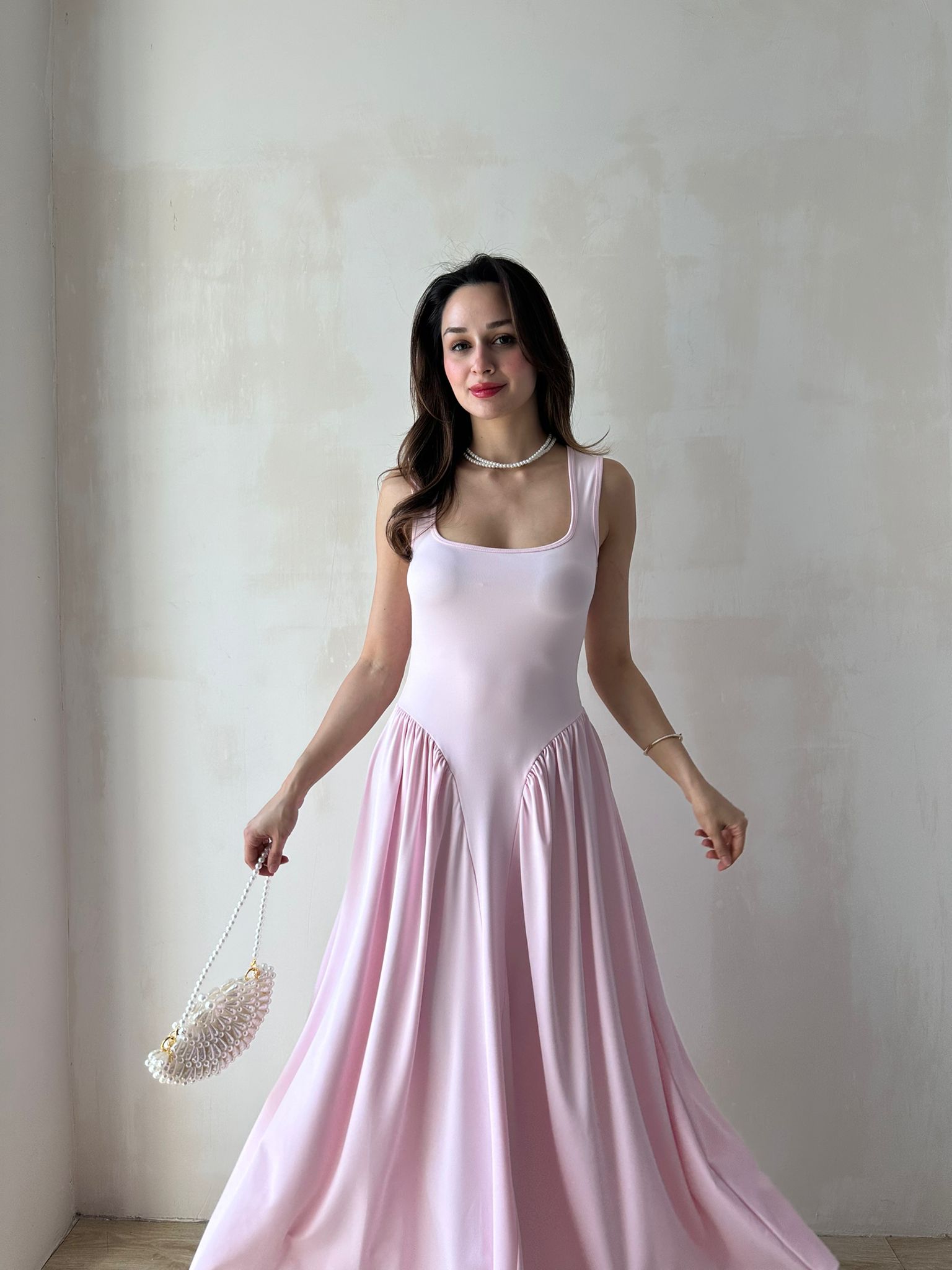 VENTUR Maxi Elbise 6347 - Pudra