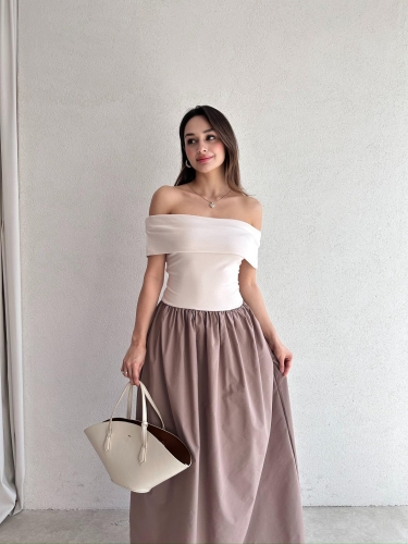 VOLTER Maxi Elbise 8488 - Krem - Mooi Butik