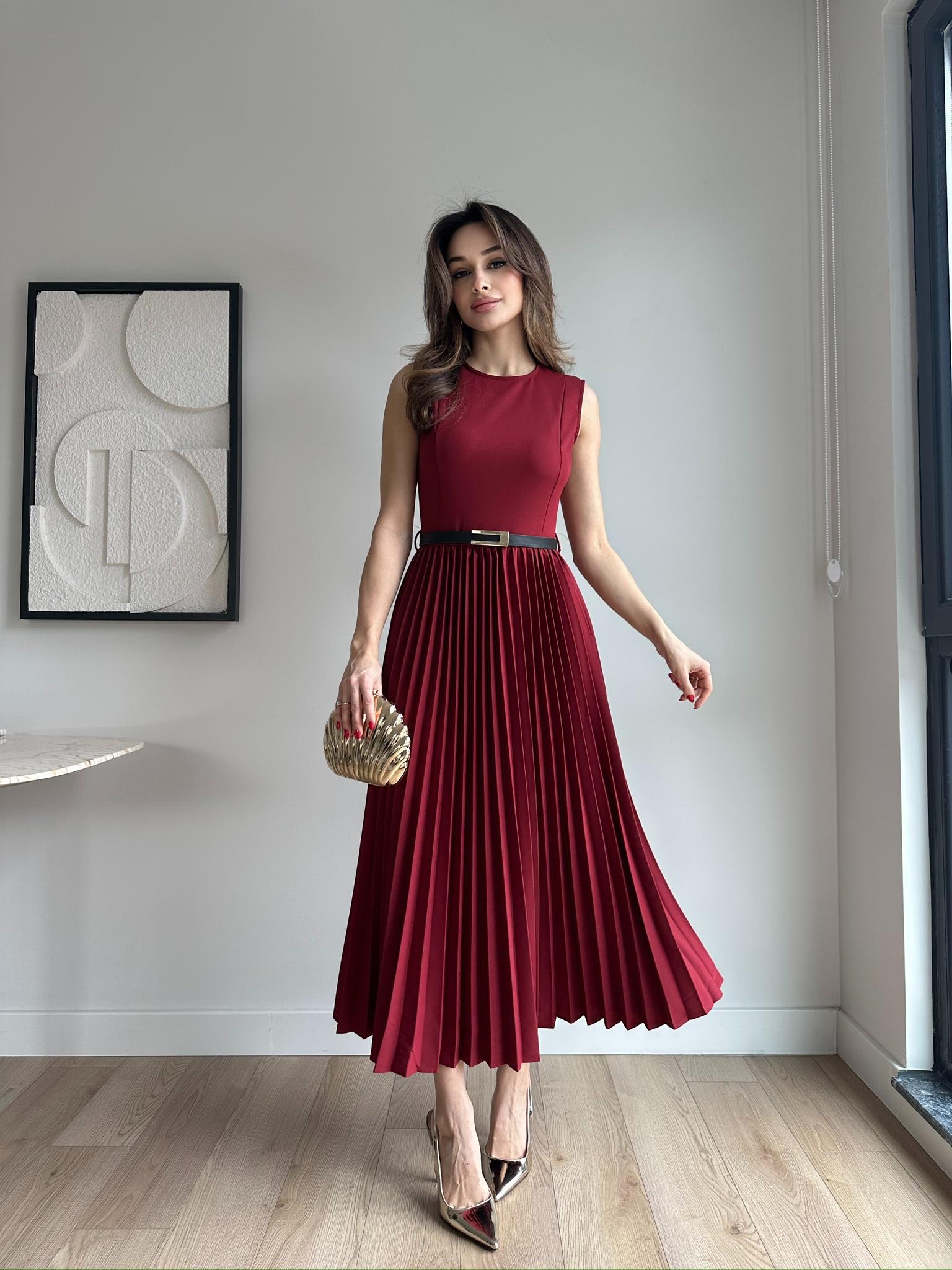 VOVİA Midi Elbise 8777 - Bordo