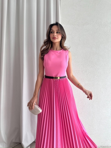 VOVİA Midi Elbise 8777 - Pembe - Mooi Butik