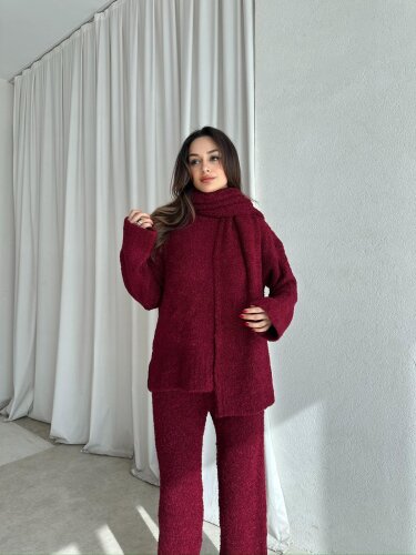 WALNUT Buklet Kumaş Takım 8672 - Bordo - Mooi Butik