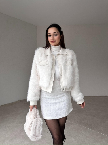 WESSA Kürk Ceket 5111 - Beyaz - Mooi Butik
