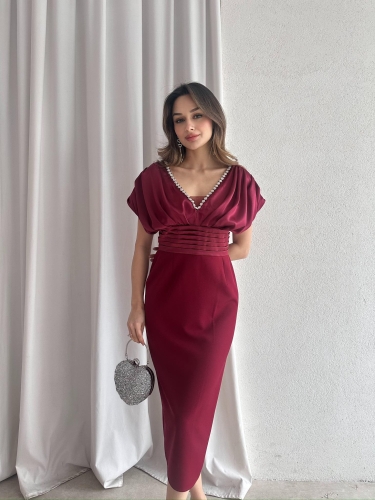 WİCCA Midi Elbise 5022 - Bordo - Mooi Butik