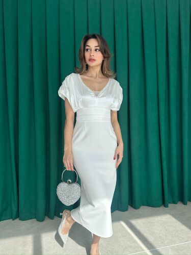 WİCCA Midi Elbise 5022 - Beyaz - Mooi Butik