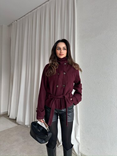 WOLDE Kuşaklı Ceket 8784 - Bordo - Mooi Butik