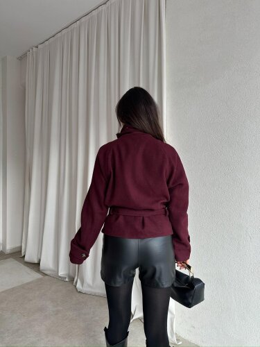 WOLDE Kuşaklı Ceket 8784 - Bordo - 3