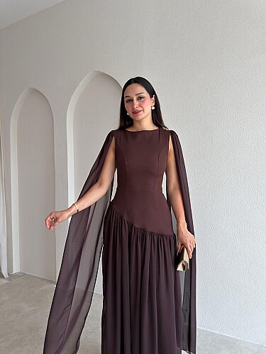 WONKA Maxi Elbise 8486 - Acı Kahve - Mooi Butik