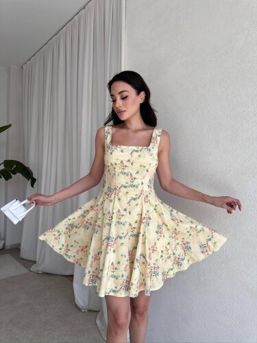 YODA Mini Elbise 8082 - Sarı - Mooi Butik