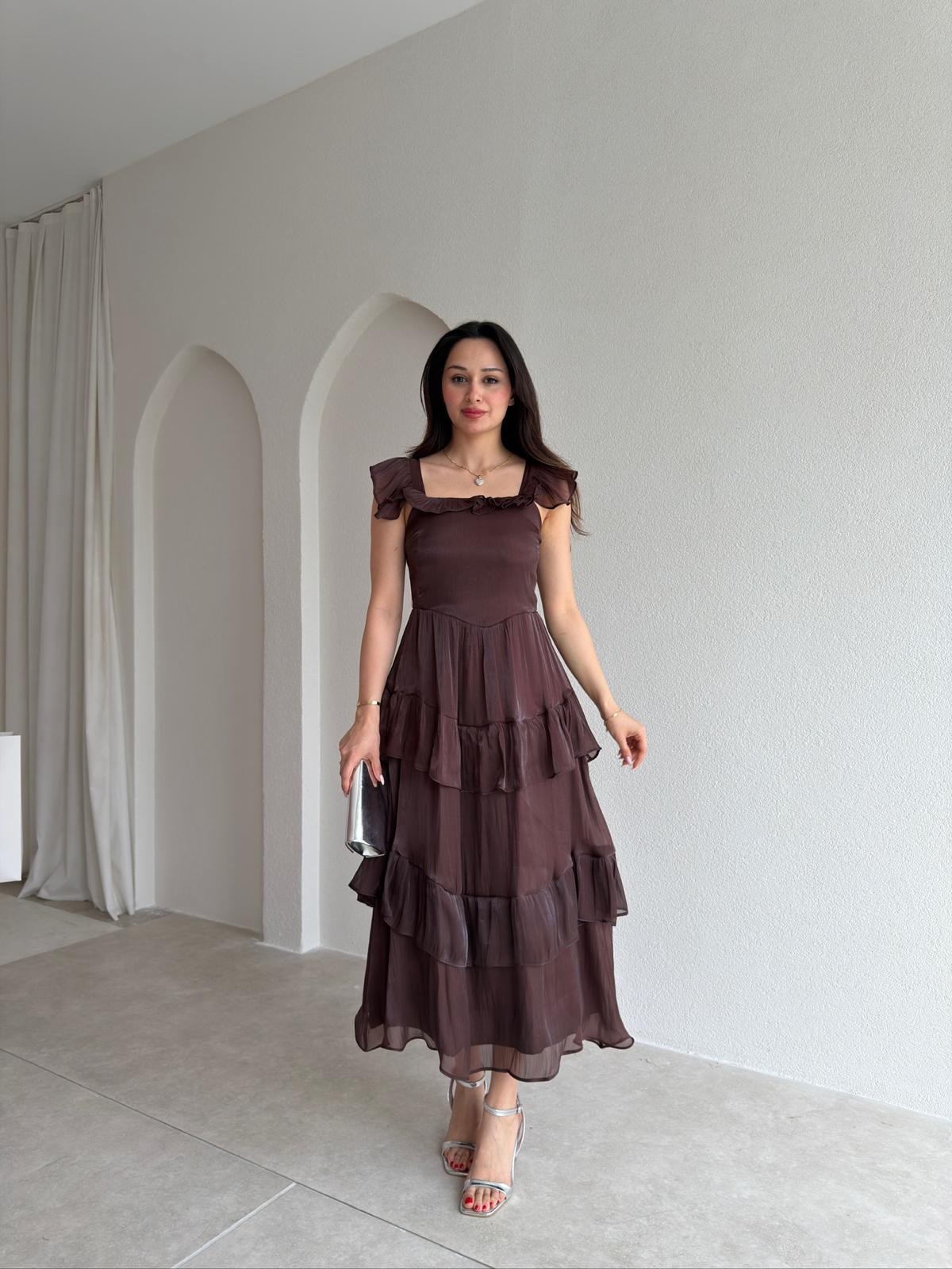 YVONNE Midi Elbise 7546 - Acı Kahve