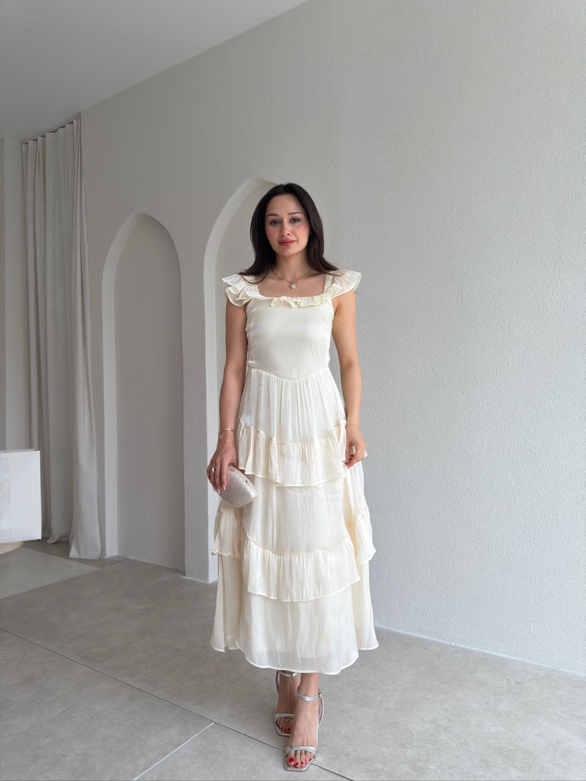 YVONNE Midi Elbise 7546 - Beyaz