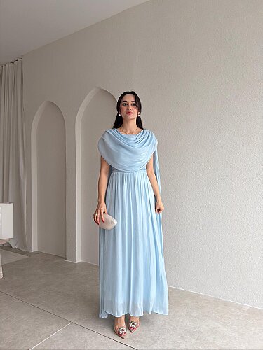 ZUZANNA Maxi Elbise 9069 - Bebe Mavisi - Mooi Butik